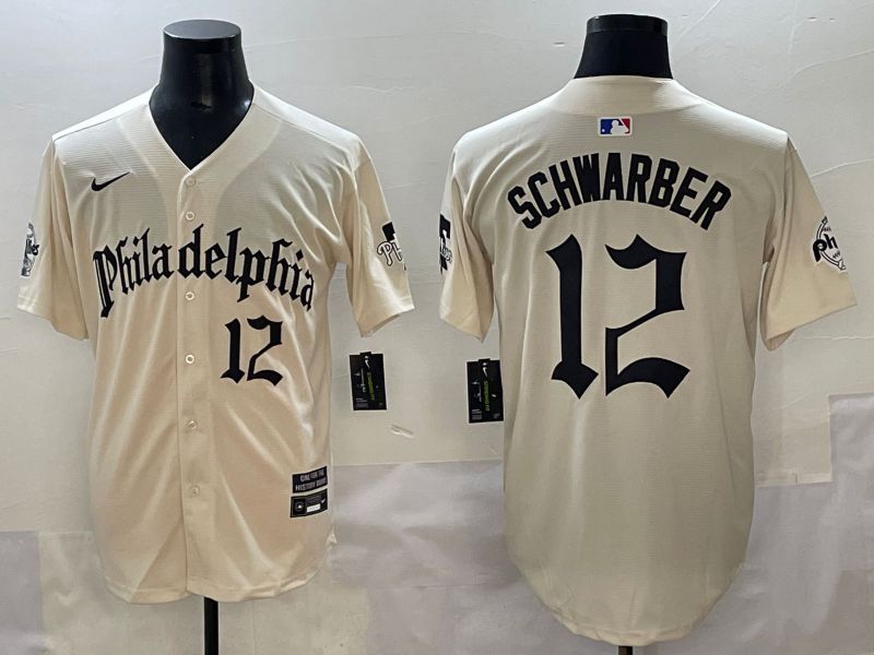 Men 2025 Philadelphia Phillies #12 Schwarber Cream Five generations Joint Name Nike MLB Jersey style 4->philadelphia phillies->MLB Jersey